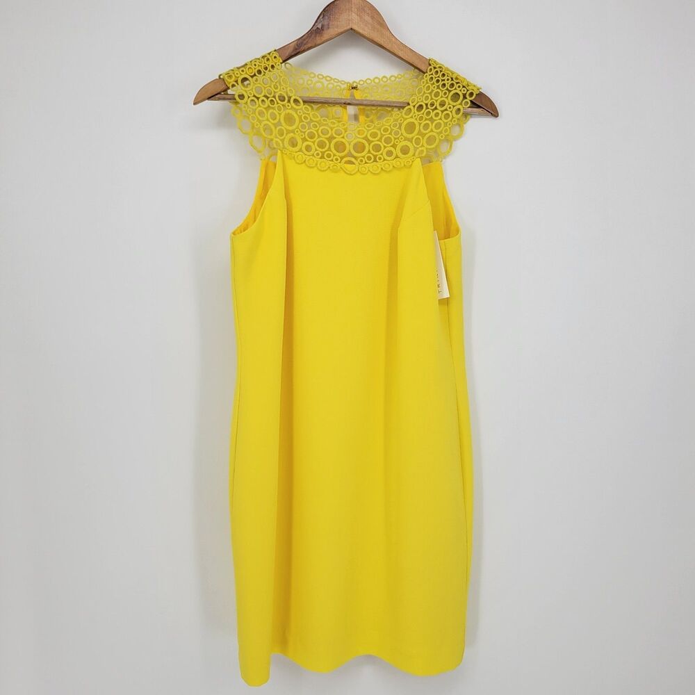 Trina Turk Bliss Dress Yellow Lace Shift 4 Mini Sleeveless Formal Event Elegant